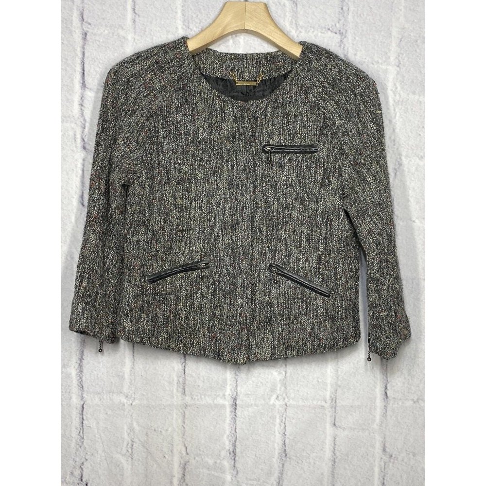 Sanctuary Clothing Jacket Black Multi Tweed Zip Front Zip Pockets Lined Size M